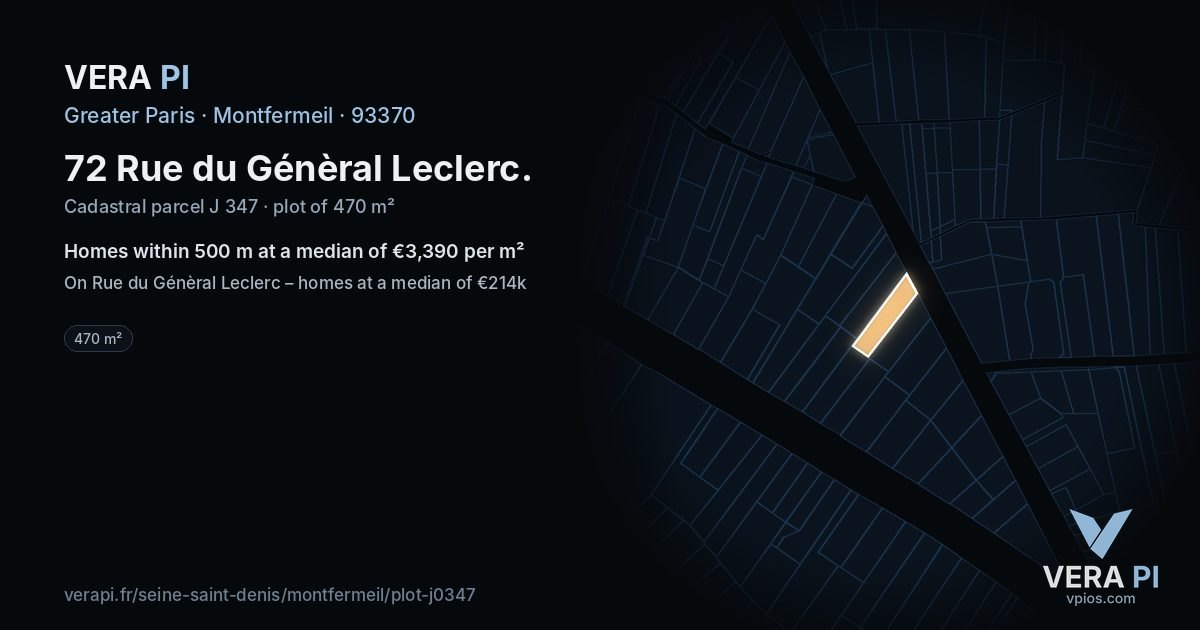 72 Rue du Génèral Leclerc, Montfermeil at night – the plot lit, the parcels around coloured by the prices near them