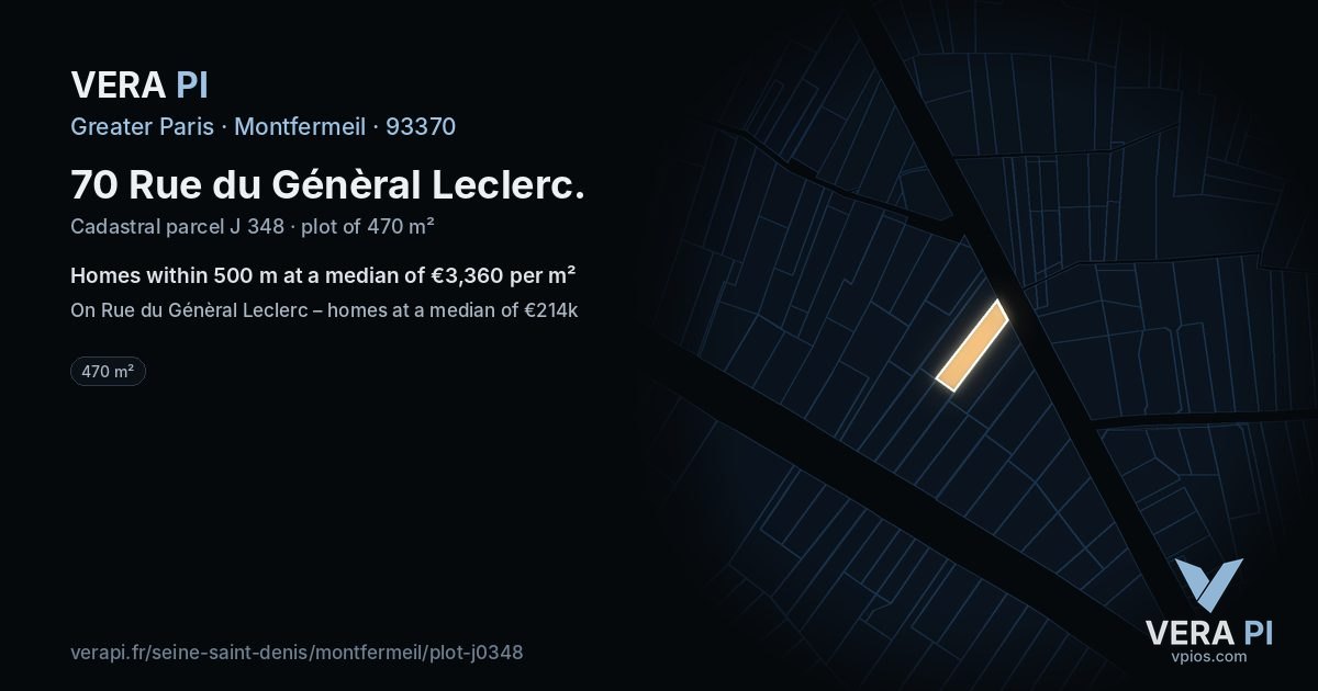 70 Rue du Génèral Leclerc, Montfermeil at night – the plot lit, the parcels around coloured by the prices near them