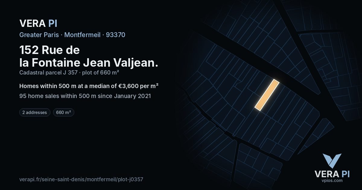 152 Rue de la Fontaine Jean Valjean, Montfermeil at night – the plot lit, the parcels around coloured by the prices near them