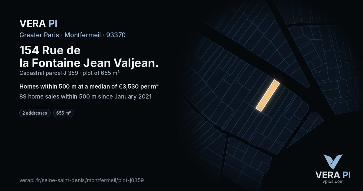 154 Rue de la Fontaine Jean Valjean, Montfermeil at night – the plot lit, the parcels around coloured by the prices near them