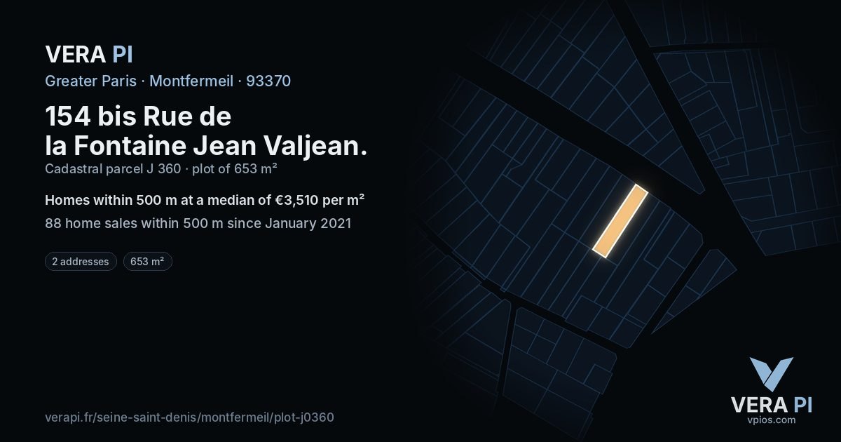 154 bis Rue de la Fontaine Jean Valjean, Montfermeil at night – the plot lit, the parcels around coloured by the prices near them