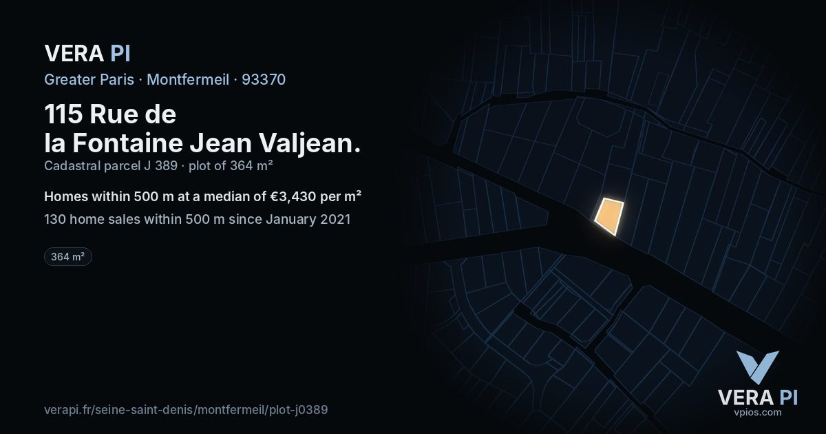 115 Rue de la Fontaine Jean Valjean, Montfermeil at night – the plot lit, the parcels around coloured by the prices near them