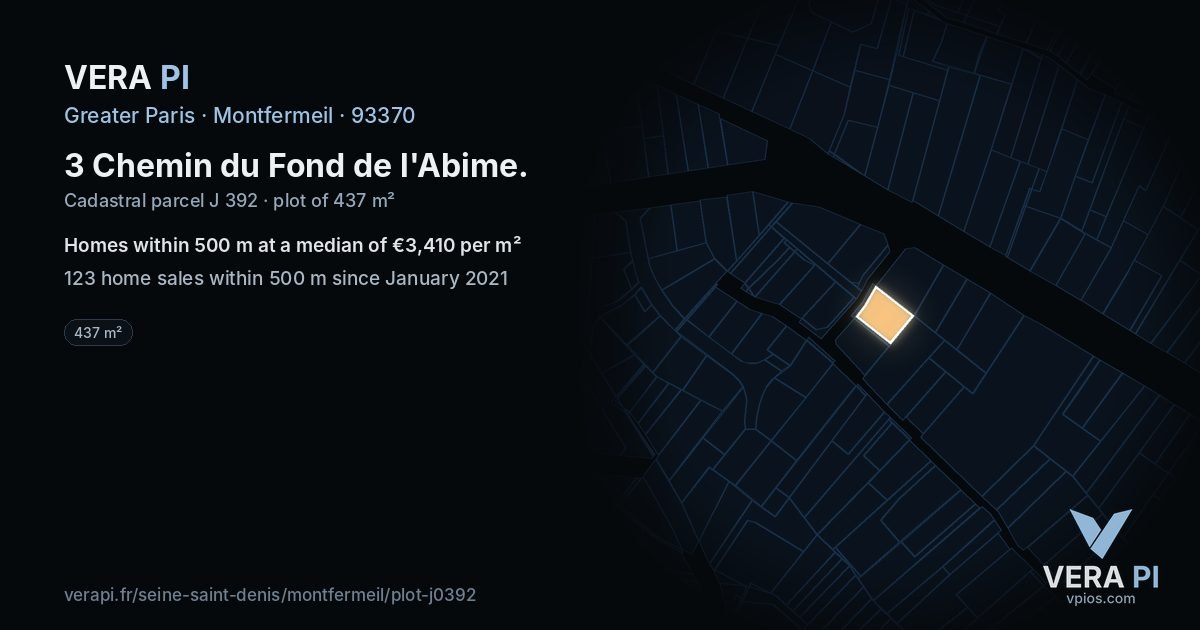 3 Chemin du Fond de l'Abime, Montfermeil at night – the plot lit, the parcels around coloured by the prices near them