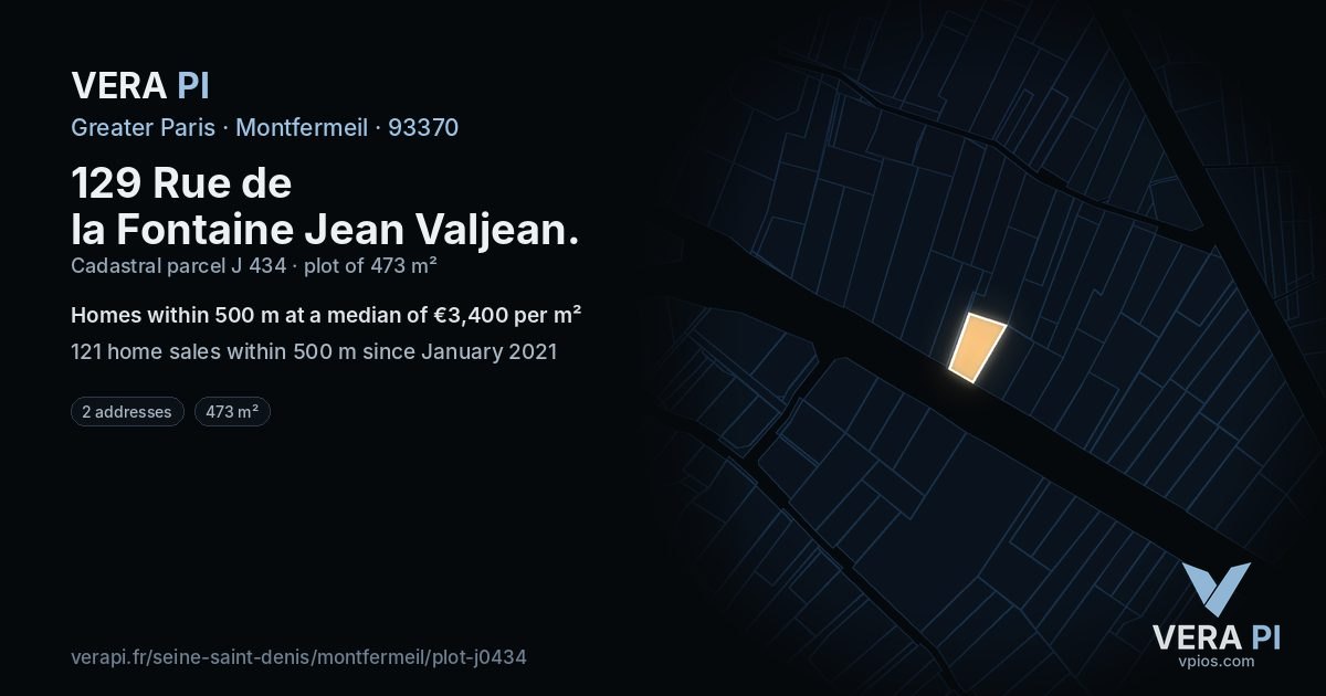 129 Rue de la Fontaine Jean Valjean, Montfermeil at night – the plot lit, the parcels around coloured by the prices near them