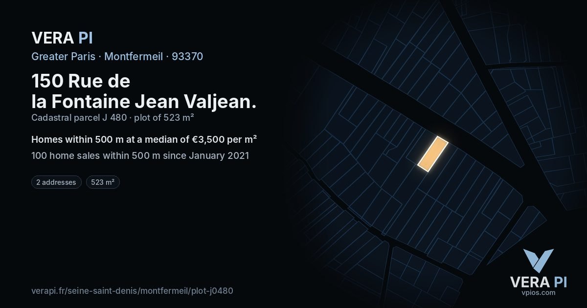150 Rue de la Fontaine Jean Valjean, Montfermeil at night – the plot lit, the parcels around coloured by the prices near them