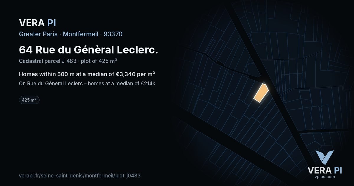 64 Rue du Génèral Leclerc, Montfermeil at night – the plot lit, the parcels around coloured by the prices near them