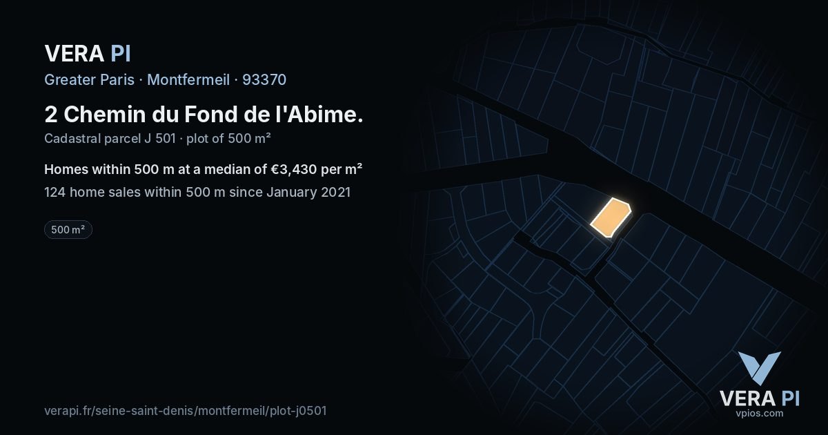 2 Chemin du Fond de l'Abime, Montfermeil at night – the plot lit, the parcels around coloured by the prices near them