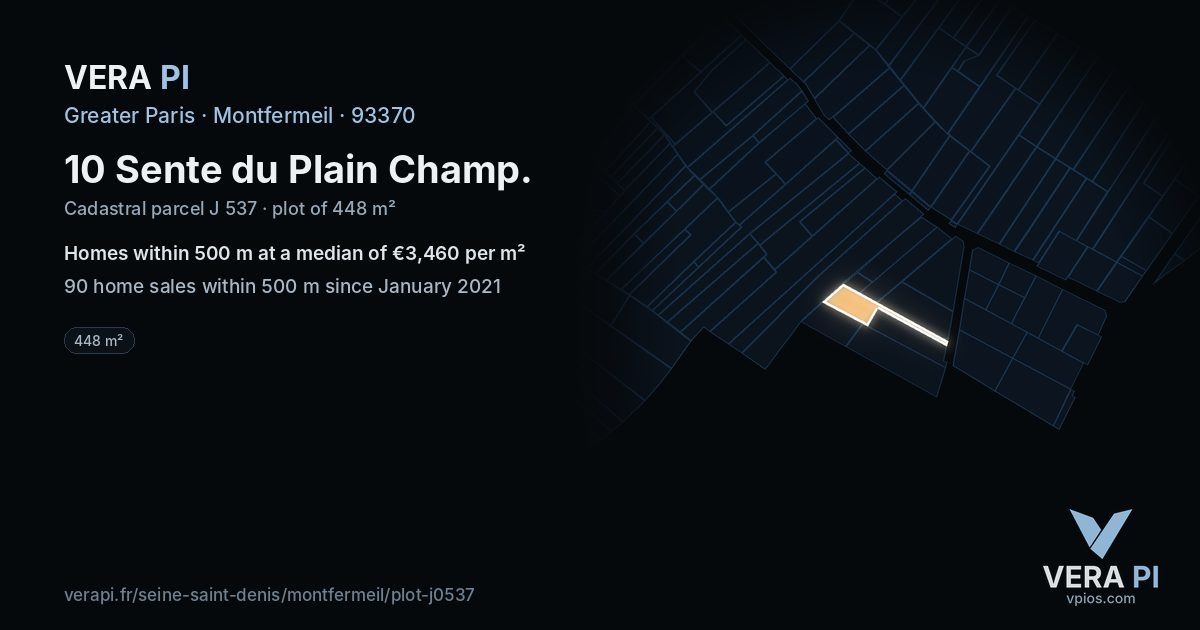 10 Sente du Plain Champ, Montfermeil at night – the plot lit, the parcels around coloured by the prices near them