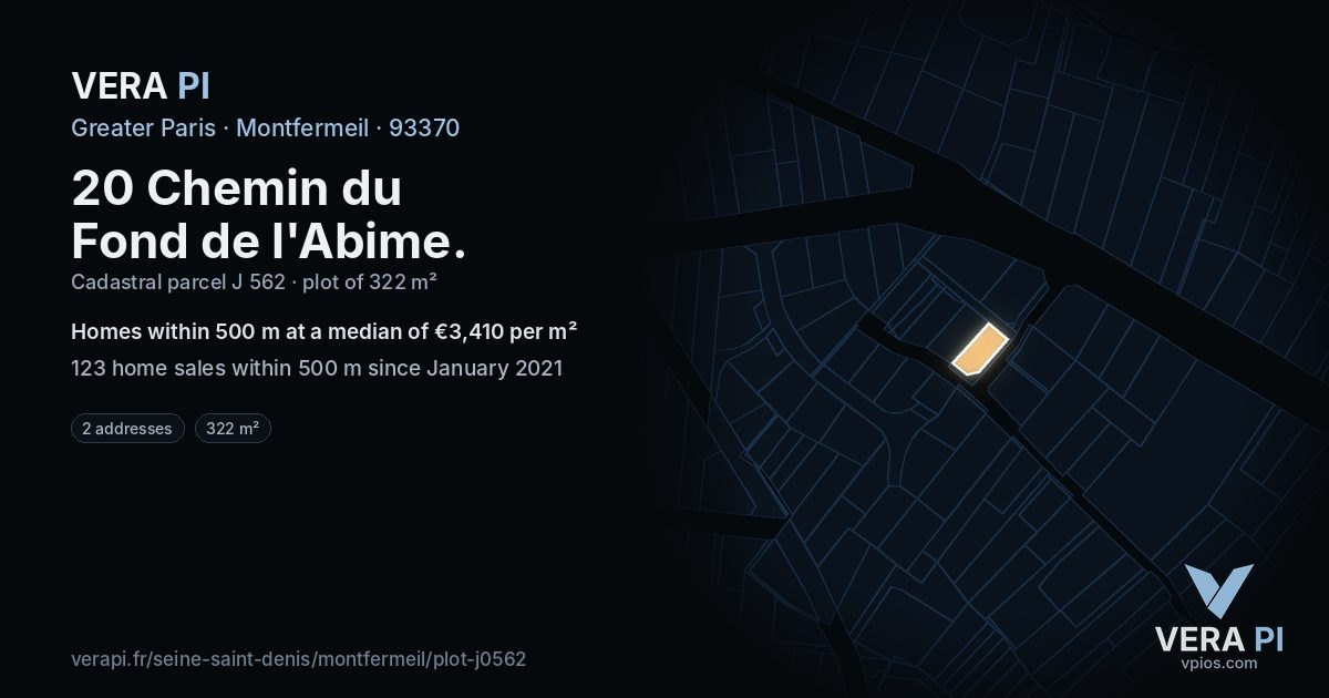 20 Chemin du Fond de l'Abime, Montfermeil at night – the plot lit, the parcels around coloured by the prices near them