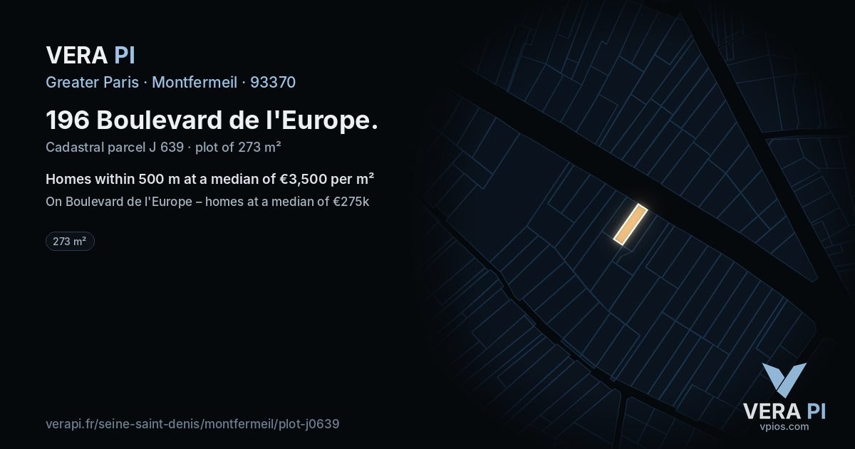 196 Boulevard de l'Europe, Montfermeil at night – the plot lit, the parcels around coloured by the prices near them