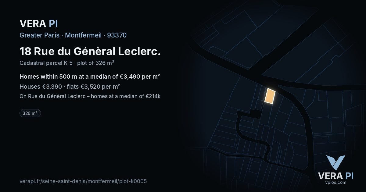 18 Rue du Génèral Leclerc, Montfermeil at night – the plot lit, the parcels around coloured by the prices near them