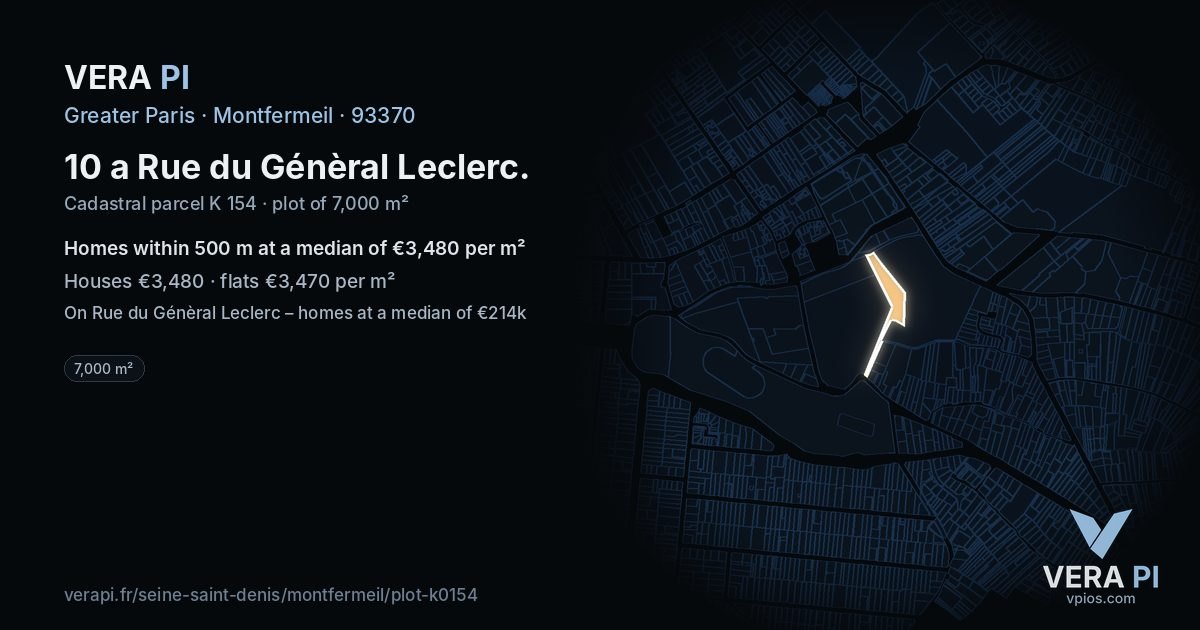 10 a Rue du Génèral Leclerc, Montfermeil at night – the plot lit, the parcels around coloured by the prices near them