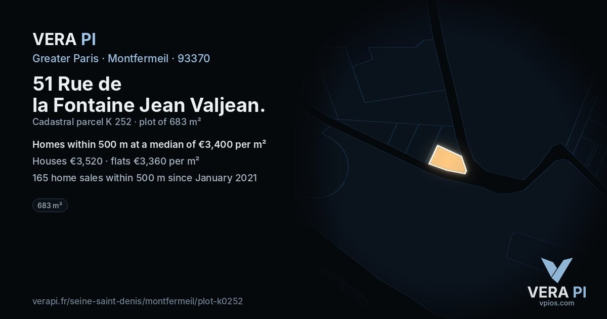 51 Rue de la Fontaine Jean Valjean, Montfermeil at night – the plot lit, the parcels around coloured by the prices near them