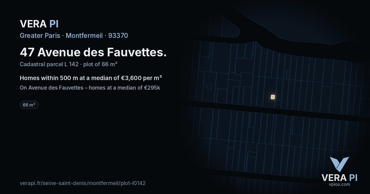 47 Avenue des Fauvettes, Montfermeil at night – the plot lit, the parcels around coloured by the prices near them