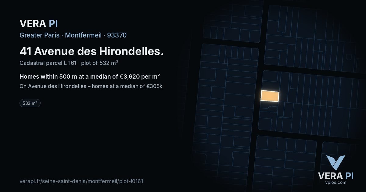 41 Avenue des Hirondelles, Montfermeil at night – the plot lit, the parcels around coloured by the prices near them