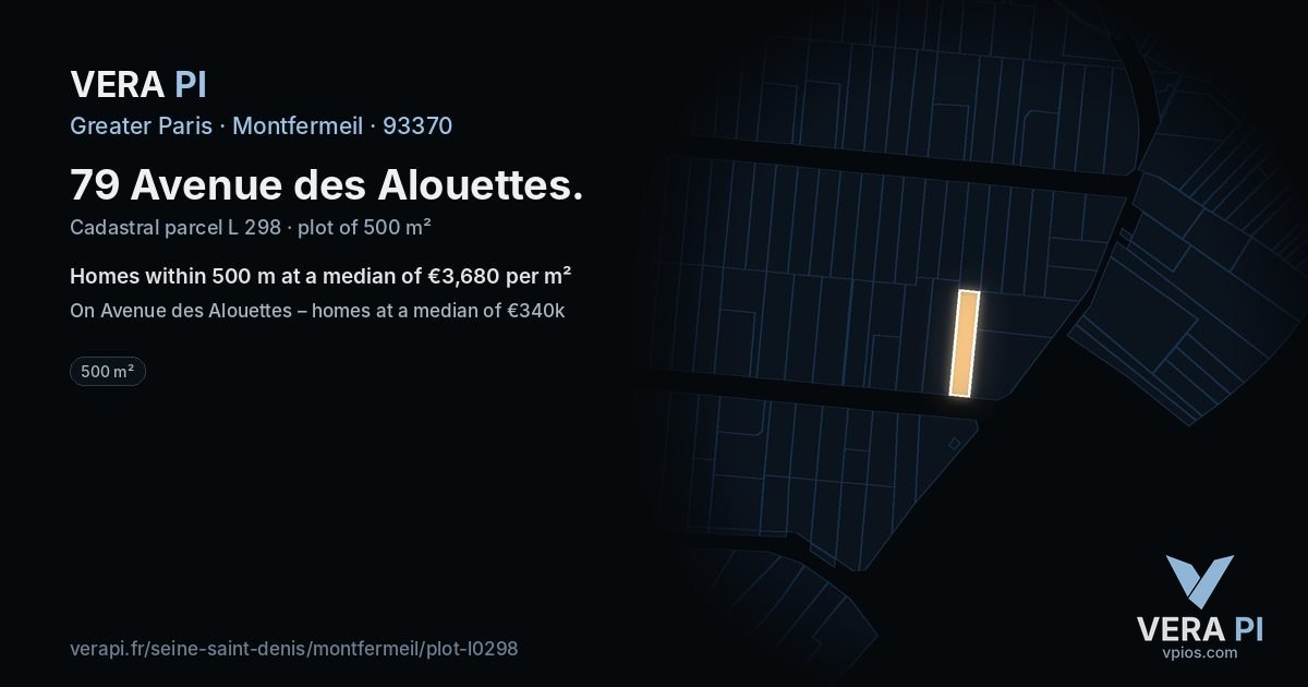 79 Avenue des Alouettes, Montfermeil at night – the plot lit, the parcels around coloured by the prices near them