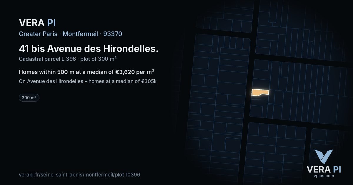 41 bis Avenue des Hirondelles, Montfermeil at night – the plot lit, the parcels around coloured by the prices near them