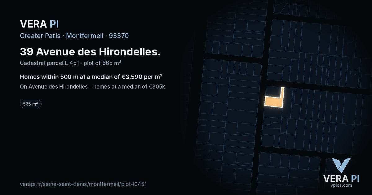 39 Avenue des Hirondelles, Montfermeil at night – the plot lit, the parcels around coloured by the prices near them