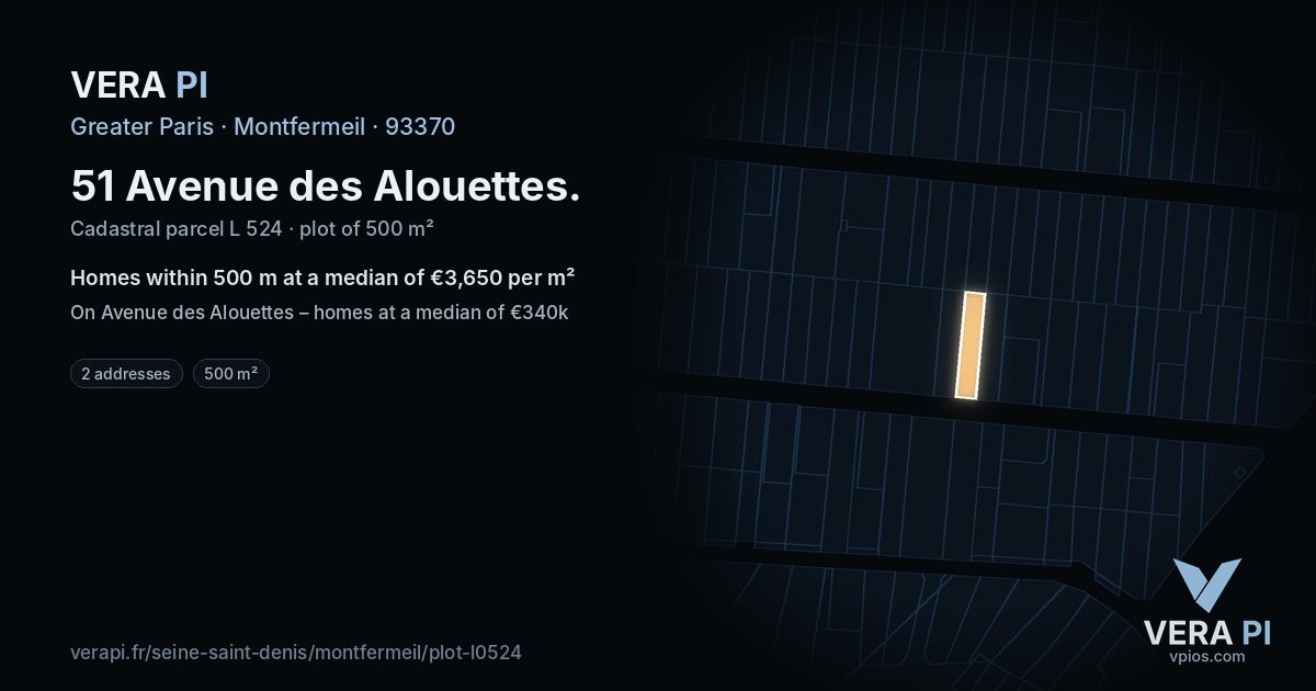 51 Avenue des Alouettes, Montfermeil at night – the plot lit, the parcels around coloured by the prices near them