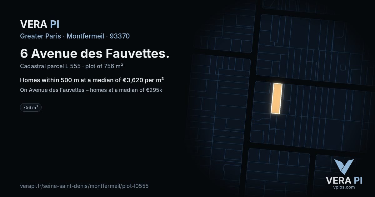 6 Avenue des Fauvettes, Montfermeil at night – the plot lit, the parcels around coloured by the prices near them