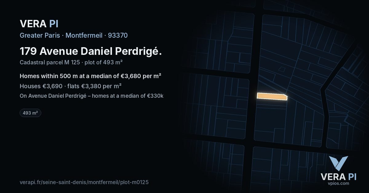 179 Avenue Daniel Perdrigé, Montfermeil at night – the plot lit, the parcels around coloured by the prices near them