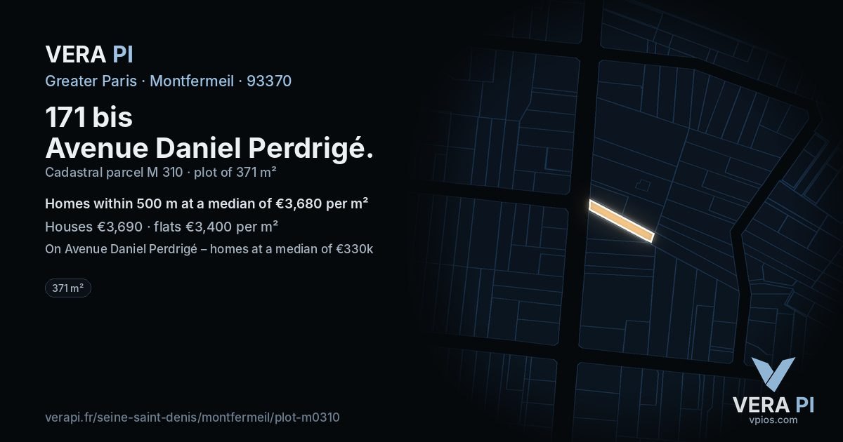 171 bis Avenue Daniel Perdrigé, Montfermeil at night – the plot lit, the parcels around coloured by the prices near them