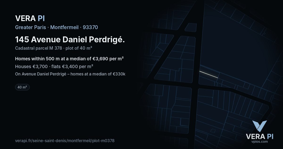 145 Avenue Daniel Perdrigé, Montfermeil at night – the plot lit, the parcels around coloured by the prices near them