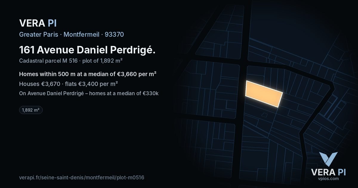 161 Avenue Daniel Perdrigé, Montfermeil at night – the plot lit, the parcels around coloured by the prices near them