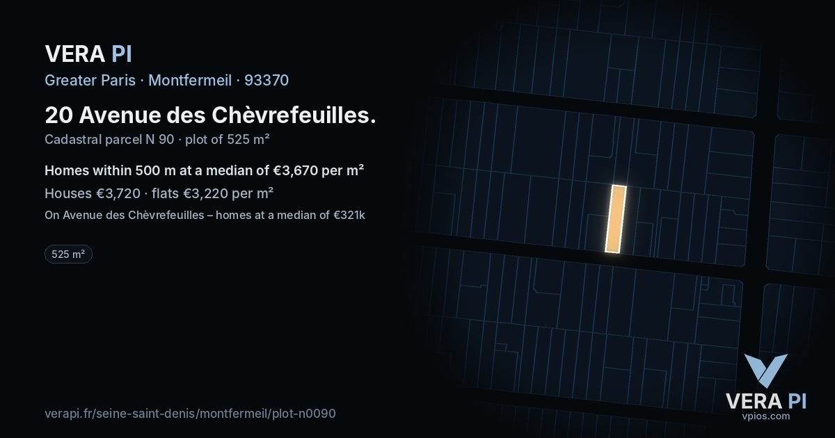 20 Avenue des Chèvrefeuilles, Montfermeil at night – the plot lit, the parcels around coloured by the prices near them