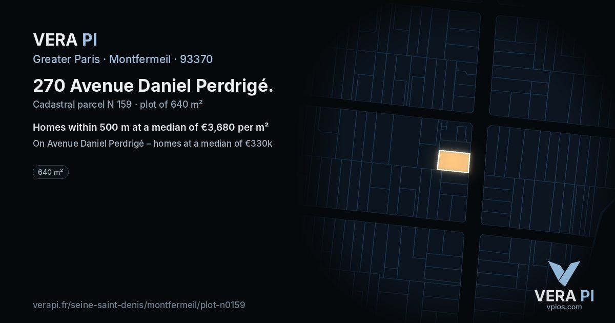 270 Avenue Daniel Perdrigé, Montfermeil at night – the plot lit, the parcels around coloured by the prices near them