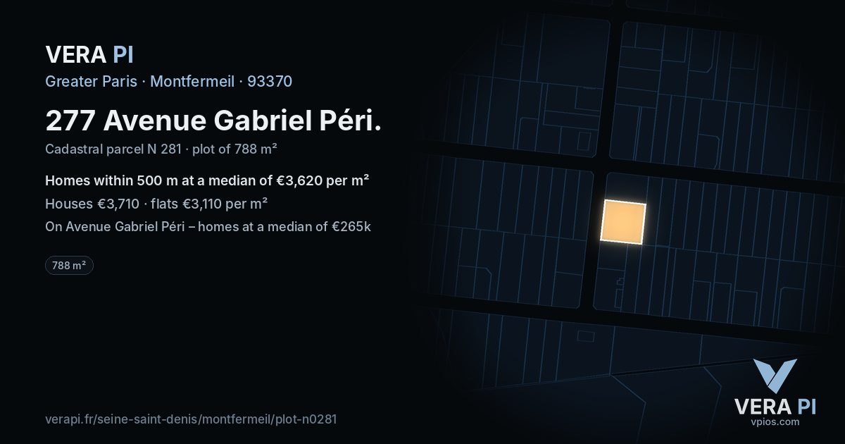 277 Avenue Gabriel Péri, Montfermeil at night – the plot lit, the parcels around coloured by the prices near them