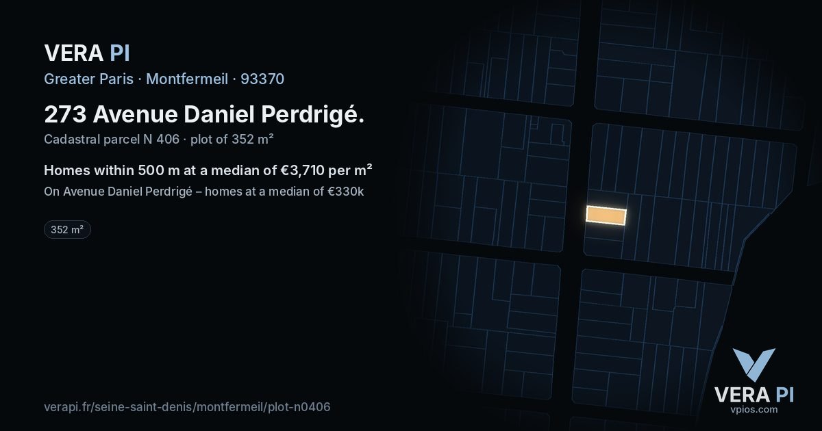 273 Avenue Daniel Perdrigé, Montfermeil at night – the plot lit, the parcels around coloured by the prices near them