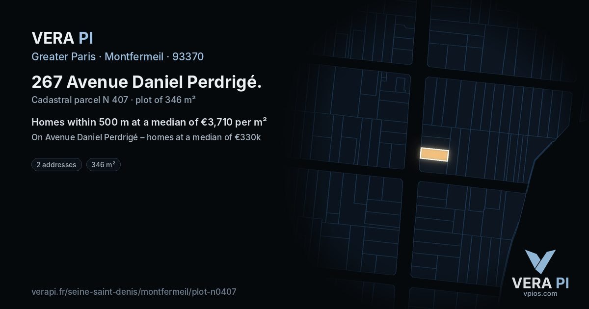 267 Avenue Daniel Perdrigé, Montfermeil at night – the plot lit, the parcels around coloured by the prices near them