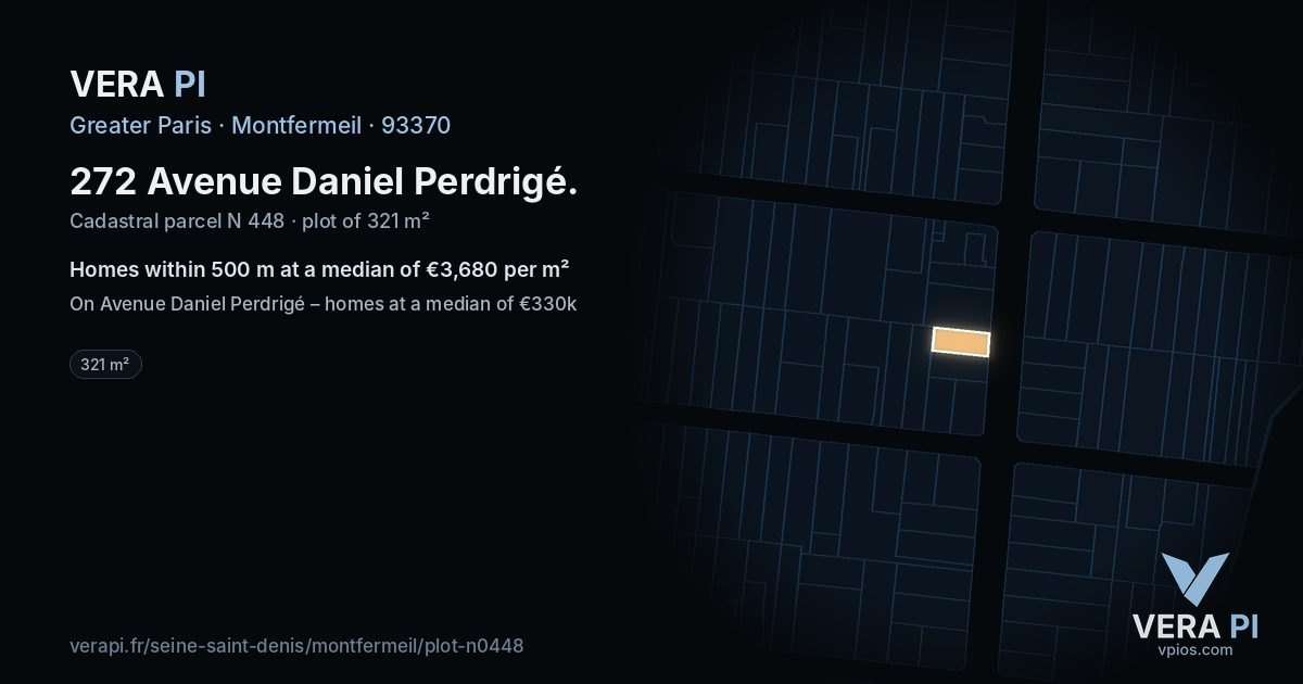 272 Avenue Daniel Perdrigé, Montfermeil at night – the plot lit, the parcels around coloured by the prices near them