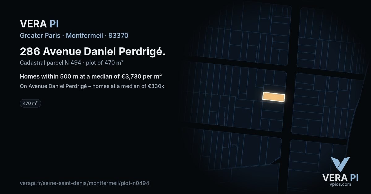 286 Avenue Daniel Perdrigé, Montfermeil at night – the plot lit, the parcels around coloured by the prices near them