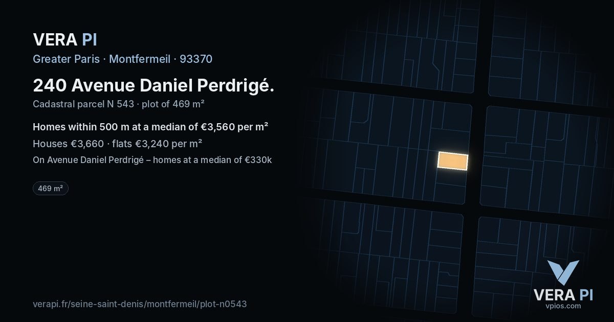 240 Avenue Daniel Perdrigé, Montfermeil at night – the plot lit, the parcels around coloured by the prices near them