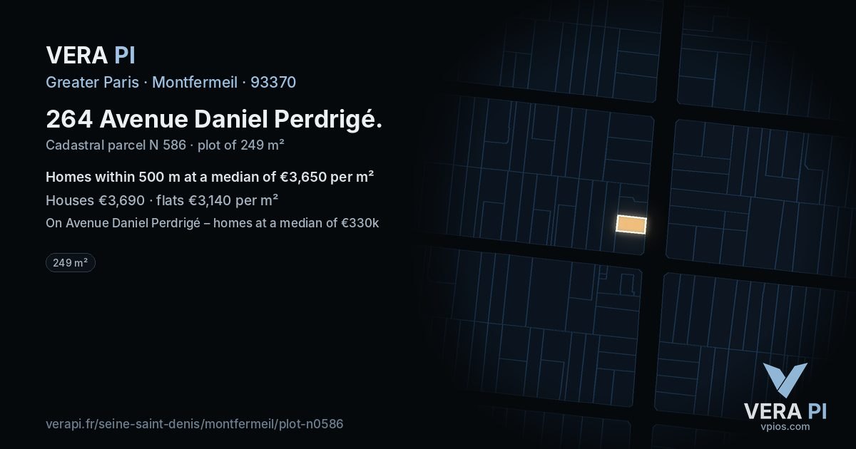 264 Avenue Daniel Perdrigé, Montfermeil at night – the plot lit, the parcels around coloured by the prices near them