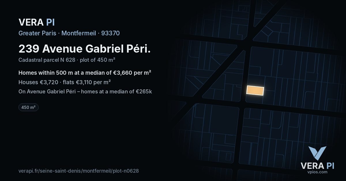 239 Avenue Gabriel Péri, Montfermeil at night – the plot lit, the parcels around coloured by the prices near them