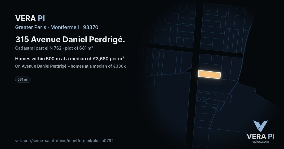 315 Avenue Daniel Perdrigé, Montfermeil at night – the plot lit, the parcels around coloured by the prices near them