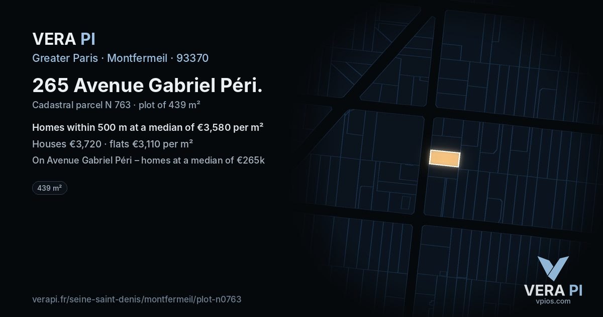 265 Avenue Gabriel Péri, Montfermeil at night – the plot lit, the parcels around coloured by the prices near them