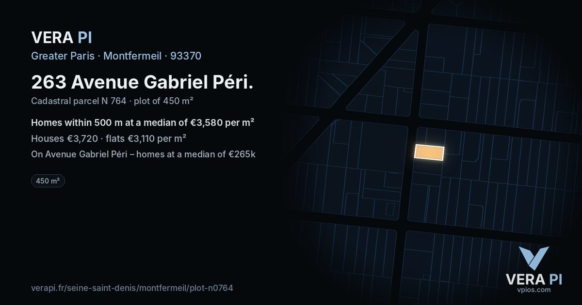 263 Avenue Gabriel Péri, Montfermeil at night – the plot lit, the parcels around coloured by the prices near them