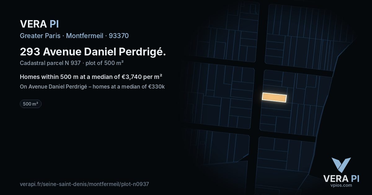 293 Avenue Daniel Perdrigé, Montfermeil at night – the plot lit, the parcels around coloured by the prices near them