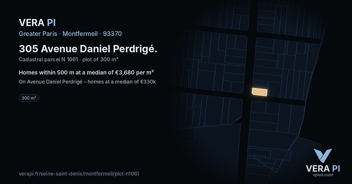 305 Avenue Daniel Perdrigé, Montfermeil at night – the plot lit, the parcels around coloured by the prices near them