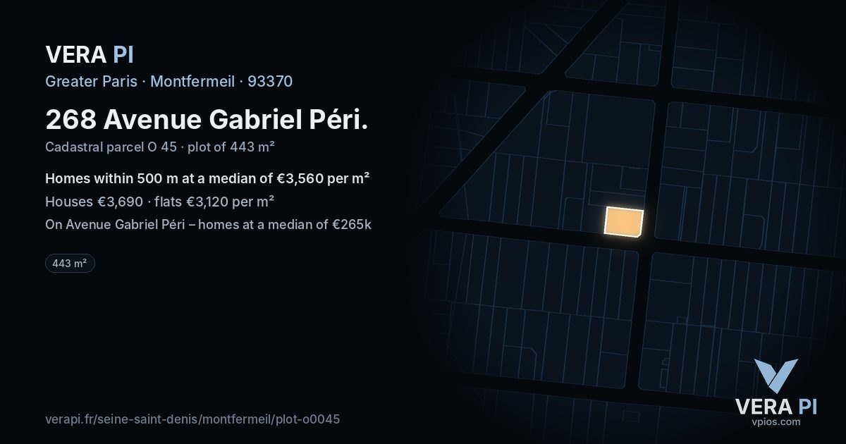 268 Avenue Gabriel Péri, Montfermeil at night – the plot lit, the parcels around coloured by the prices near them
