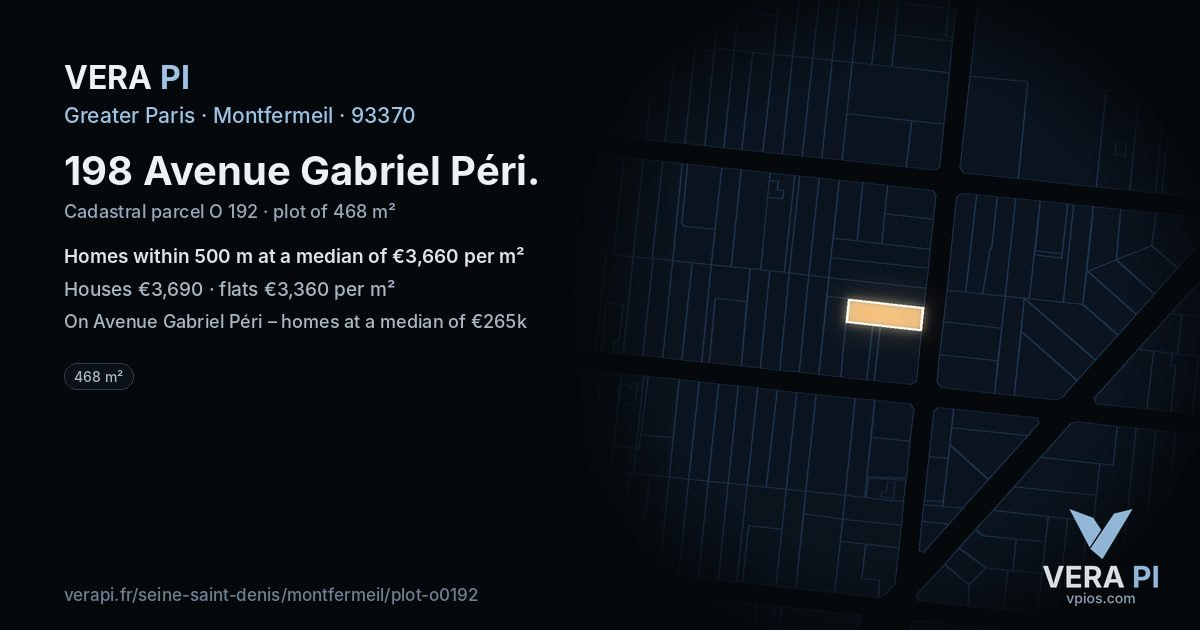 198 Avenue Gabriel Péri, Montfermeil at night – the plot lit, the parcels around coloured by the prices near them