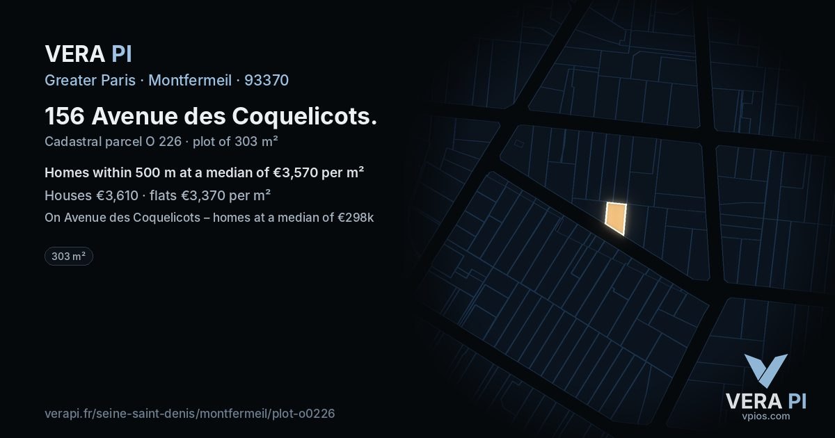 156 Avenue des Coquelicots, Montfermeil at night – the plot lit, the parcels around coloured by the prices near them