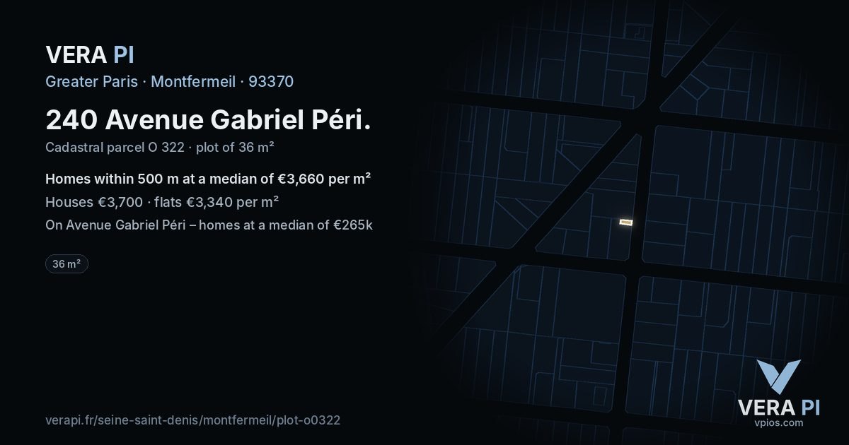 240 Avenue Gabriel Péri, Montfermeil at night – the plot lit, the parcels around coloured by the prices near them