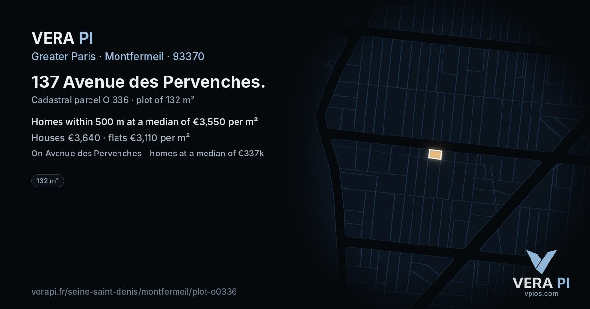 137 Avenue des Pervenches, Montfermeil at night – the plot lit, the parcels around coloured by the prices near them