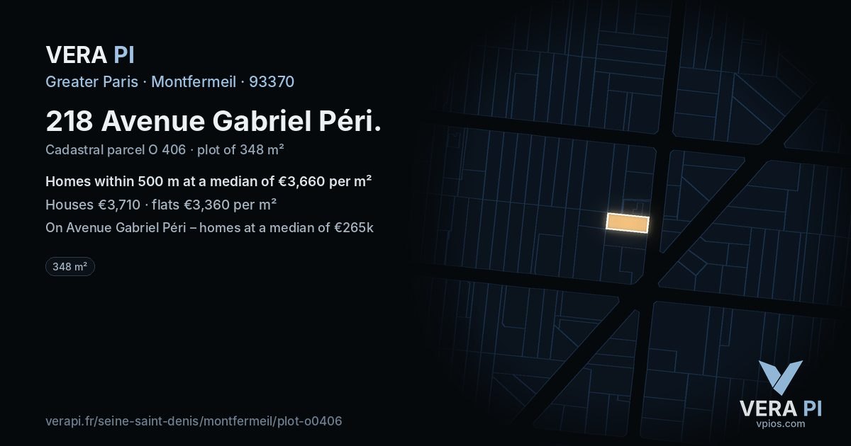 218 Avenue Gabriel Péri, Montfermeil at night – the plot lit, the parcels around coloured by the prices near them