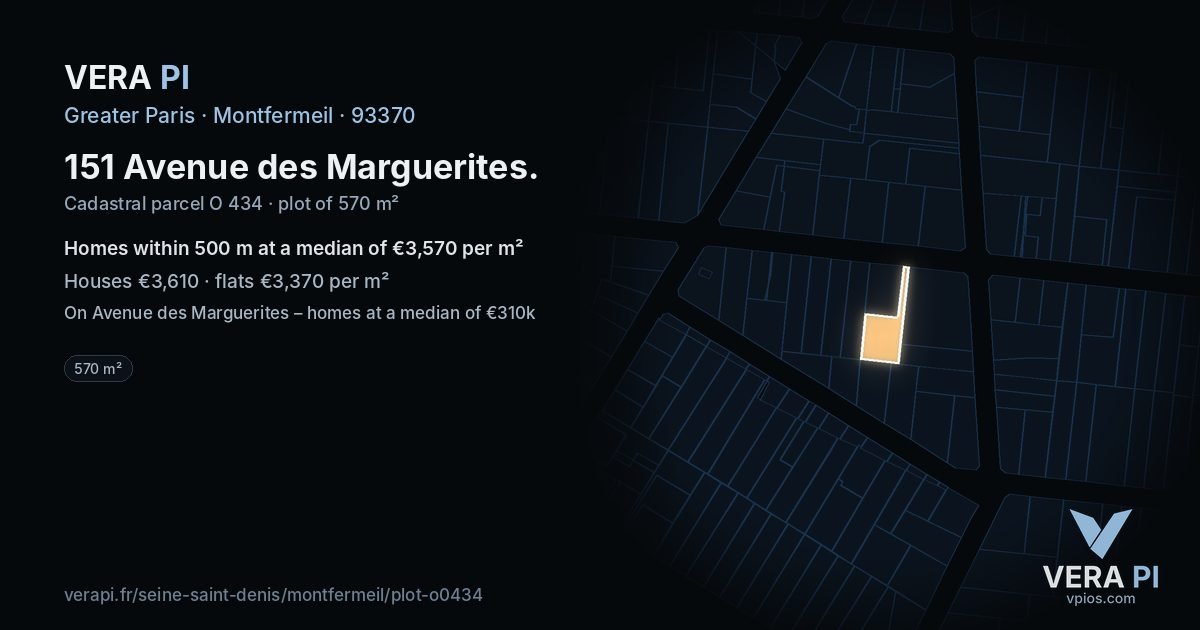 151 Avenue des Marguerites, Montfermeil at night – the plot lit, the parcels around coloured by the prices near them